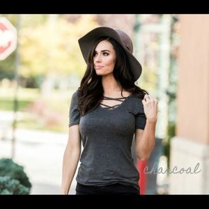 Strappy Layering Tee.   charcoal colored!